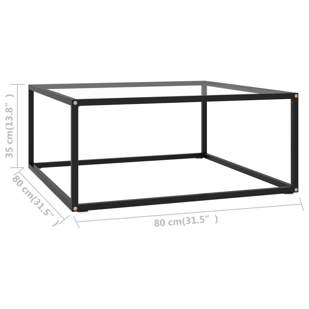 Tavolino da Salotto Nero con Vetro Temperato-Tavolino da soggiorno 80x80x35 cm
