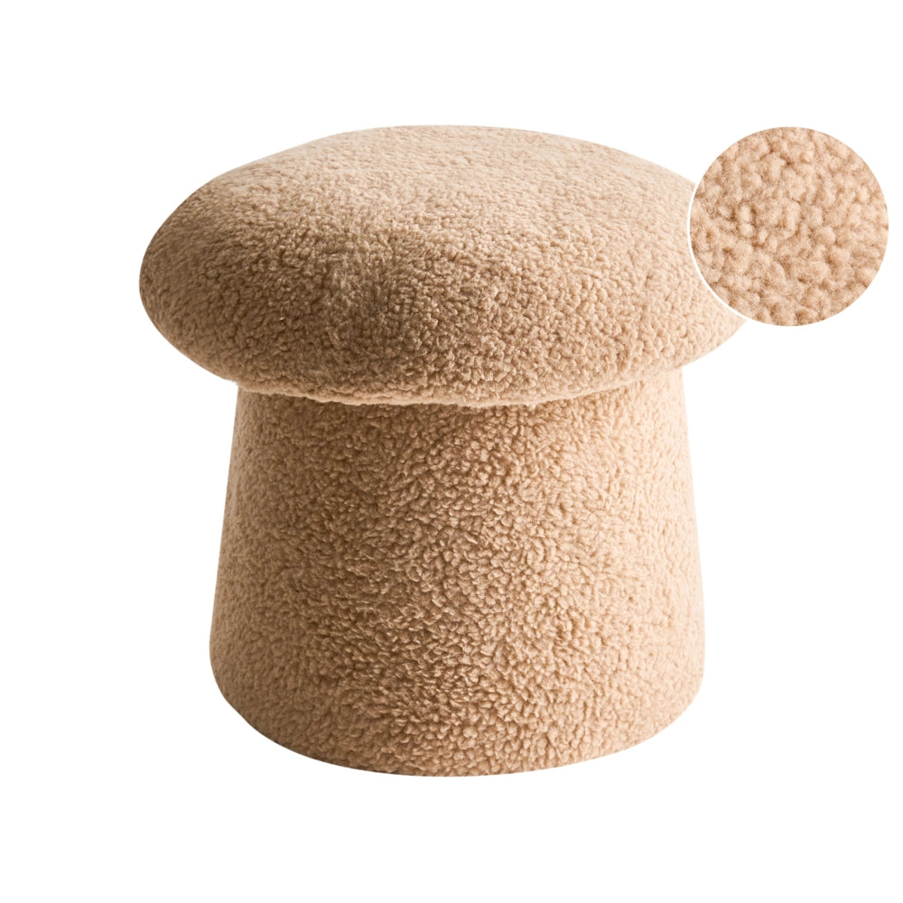 Pouf Beige Boucle Rotondo 45 x 45 x 46 cm Poggiapiedi Tappezzeria a forma di fungo Soggiorno moderno Camera da letto