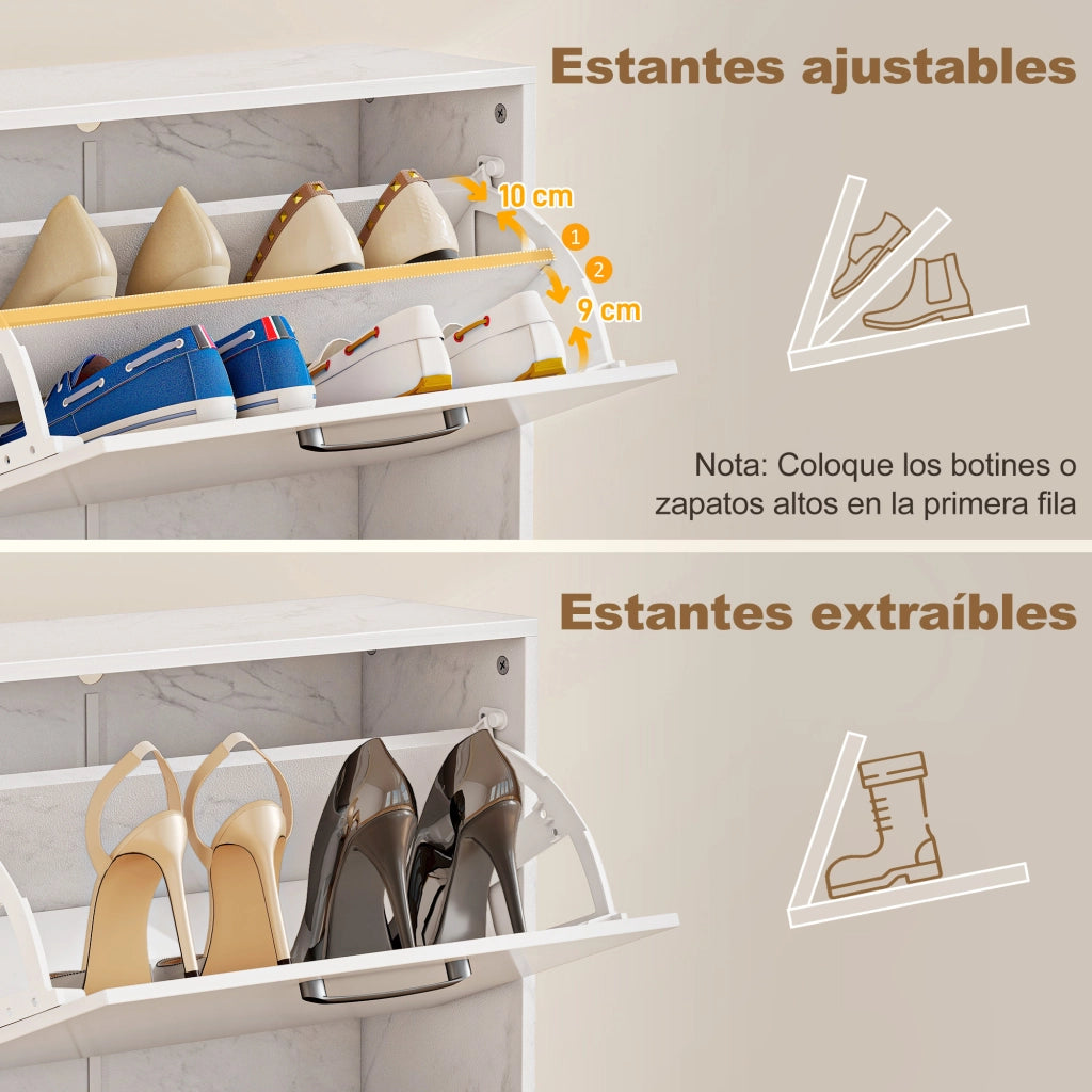 Armadio per scarpe con 2 ante a specchio e ripiani regolabili ¨C zephmum ¨C 60x24x80 cm bianco