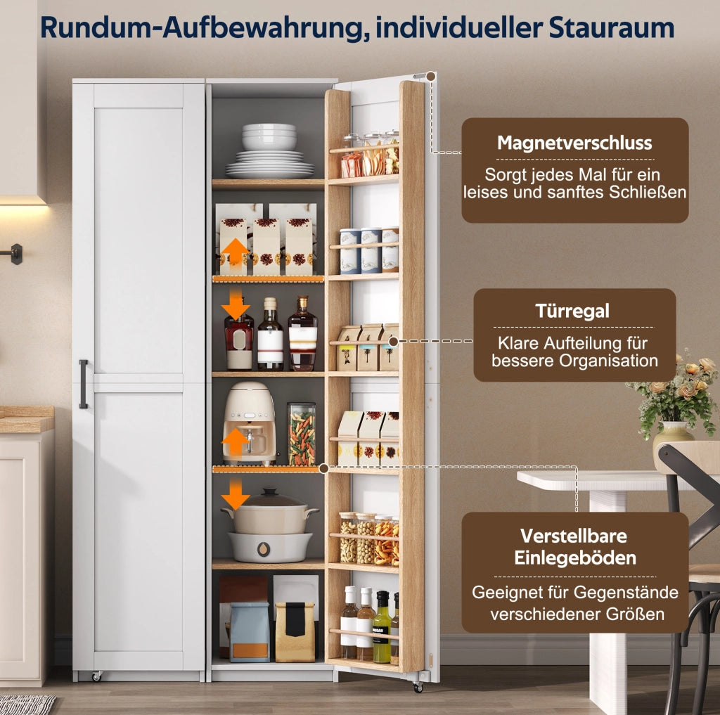 Armadio contenitore alto 40x40x183 cm con ripiani regolabili; MDF bianco/naturale