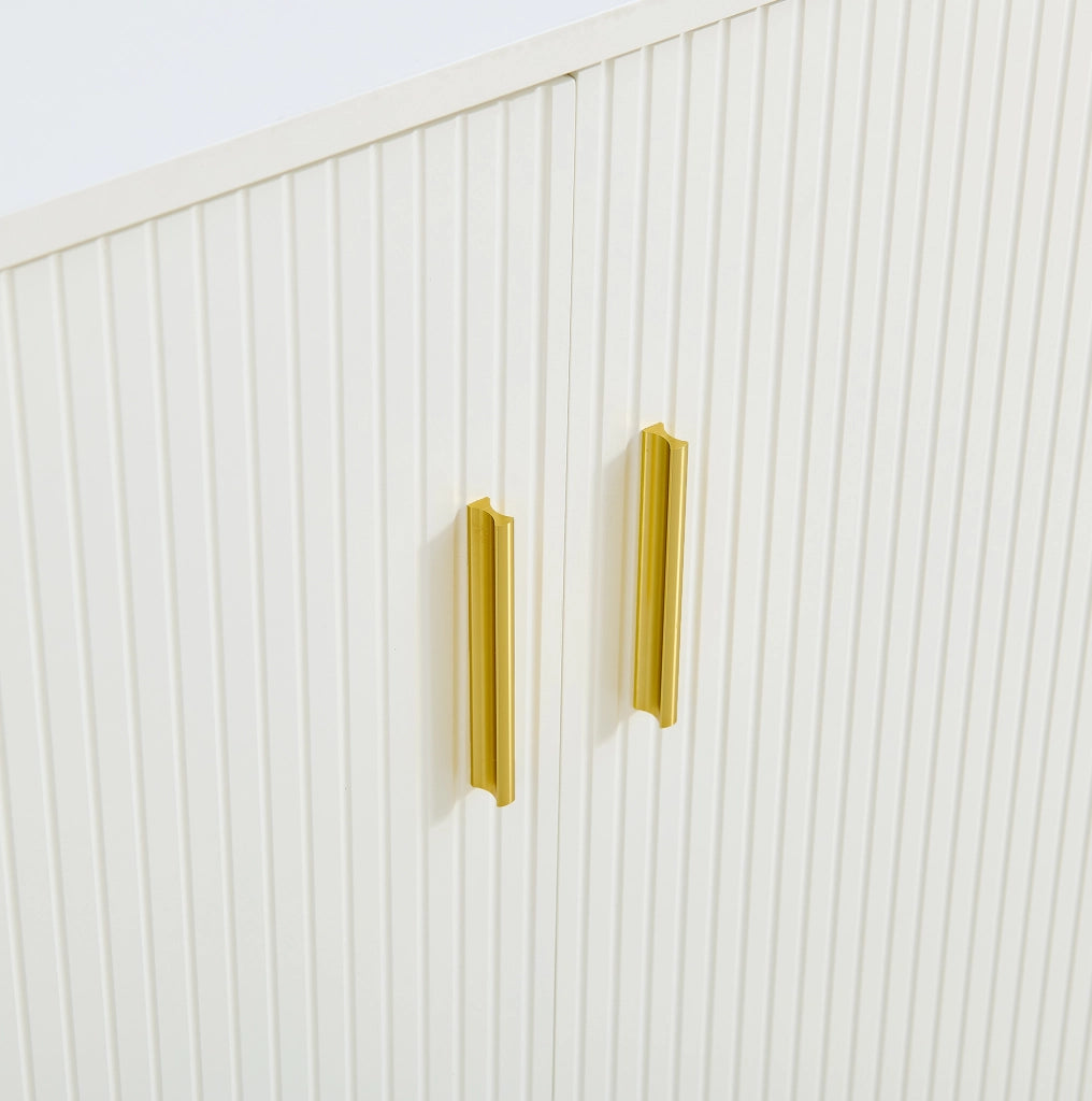Sideboard moderno in MDF bianco con 2 porte, 3 cassetti e gambe in acciaio