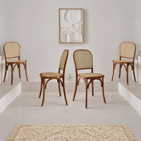 Set di 4 sedie in legno e rattan vintage , effetto noce