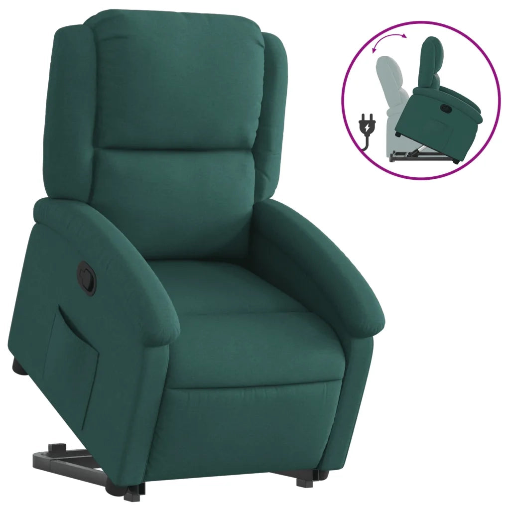 Poltrona | Sedia Relax Alzapersona Reclinabile Verde Scuro in Tessuto
