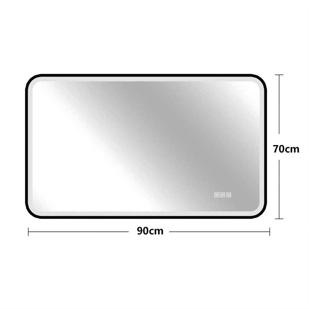 Specchio LED da bagno 70x90 cm nero, anti-appannamento, 3 tonalità, dimmerabile, IP44