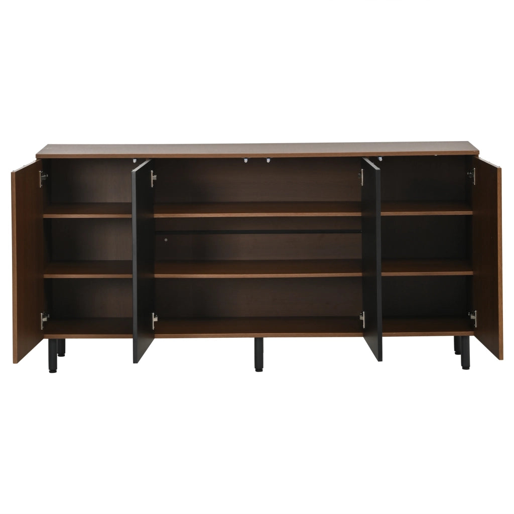 Credenza e madia con 4 ante e ripiani regolabili, per sala da pranzo e cucina, in pannello truciolare, noce e nero