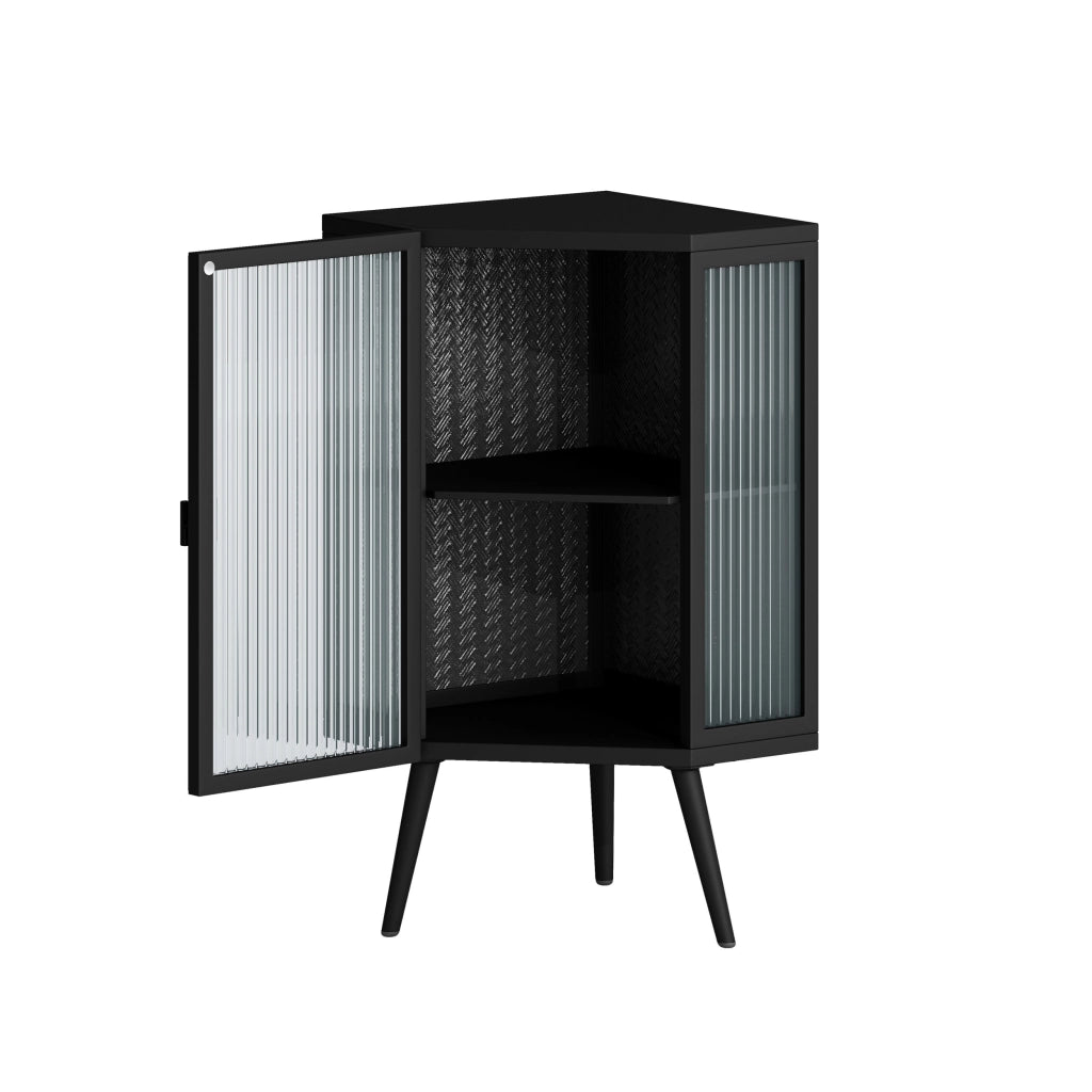 Mobile angolare - Libreria - Mobile da bagno - Ante in vetro - Nero