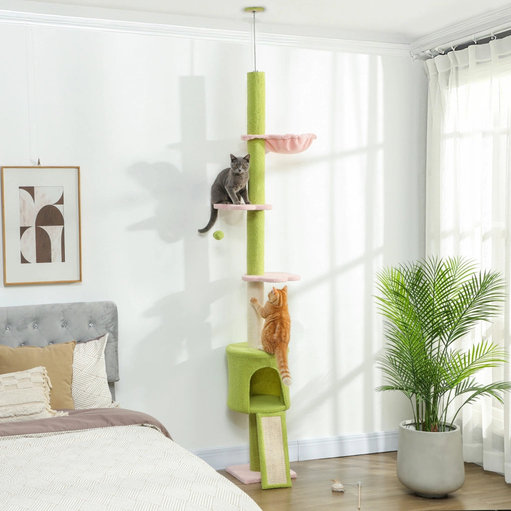 Albero tiragraffi per gatti 5 livelli altezza regolabile 220-240 cm ¨C zephmum ¨C verde