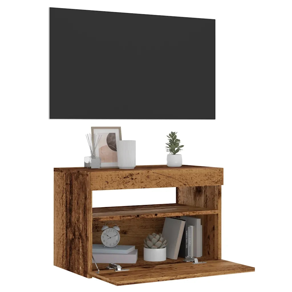 Mobile Porta TV con LED Legno Antico 60x35x40 cm Multistrato
