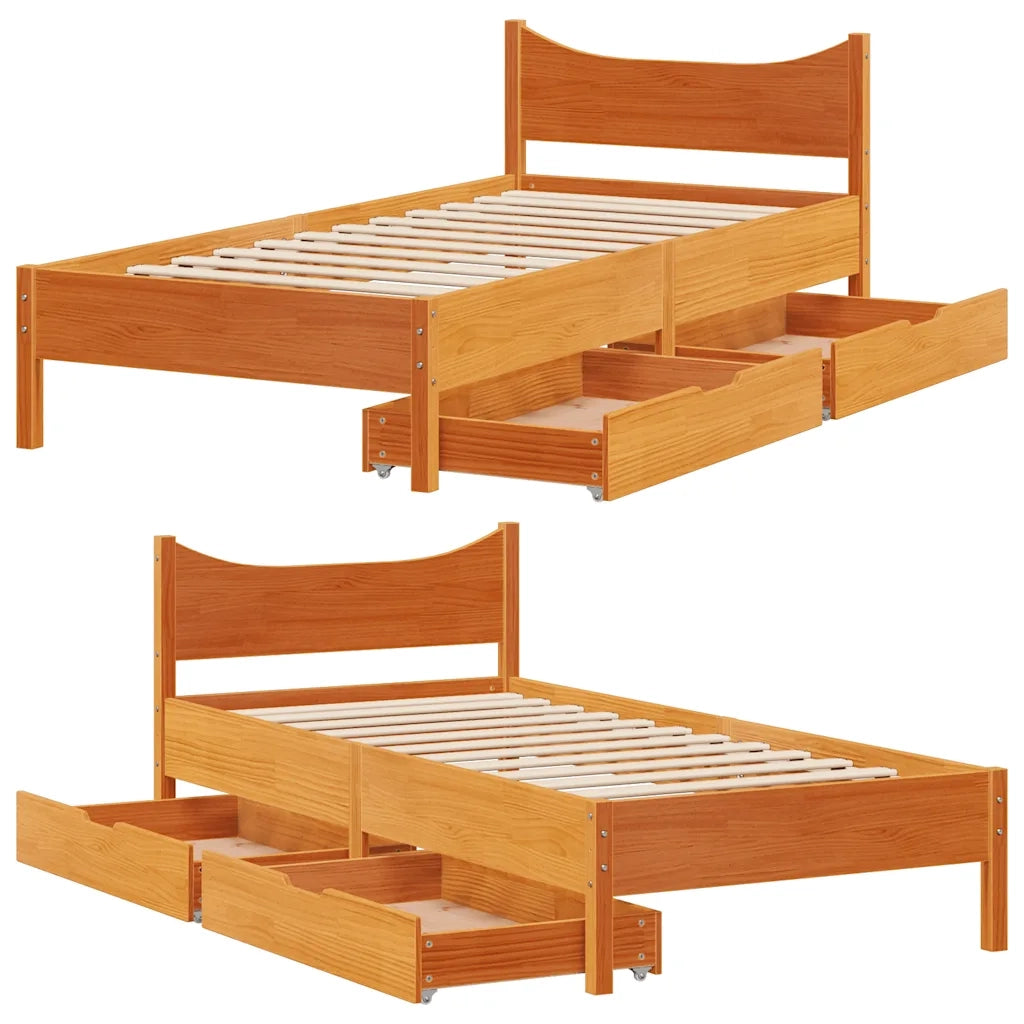 Giroletto Cassetti Marrone Cera 75x190cm in Legno Massello Pino 3301931