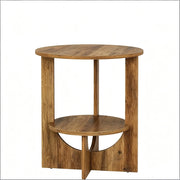 Tavolino fisso rotondo con 2 ripiani - per soggiorno - 50×50×65 cm - marrone rustico