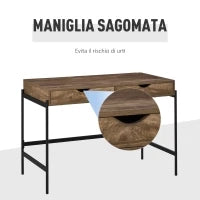 Scrivania Moderna Stile Industriale con 2 Cassetti per Camera e Ufficio, Metallo e MDF, 110x55x75cm, Nero Marrone