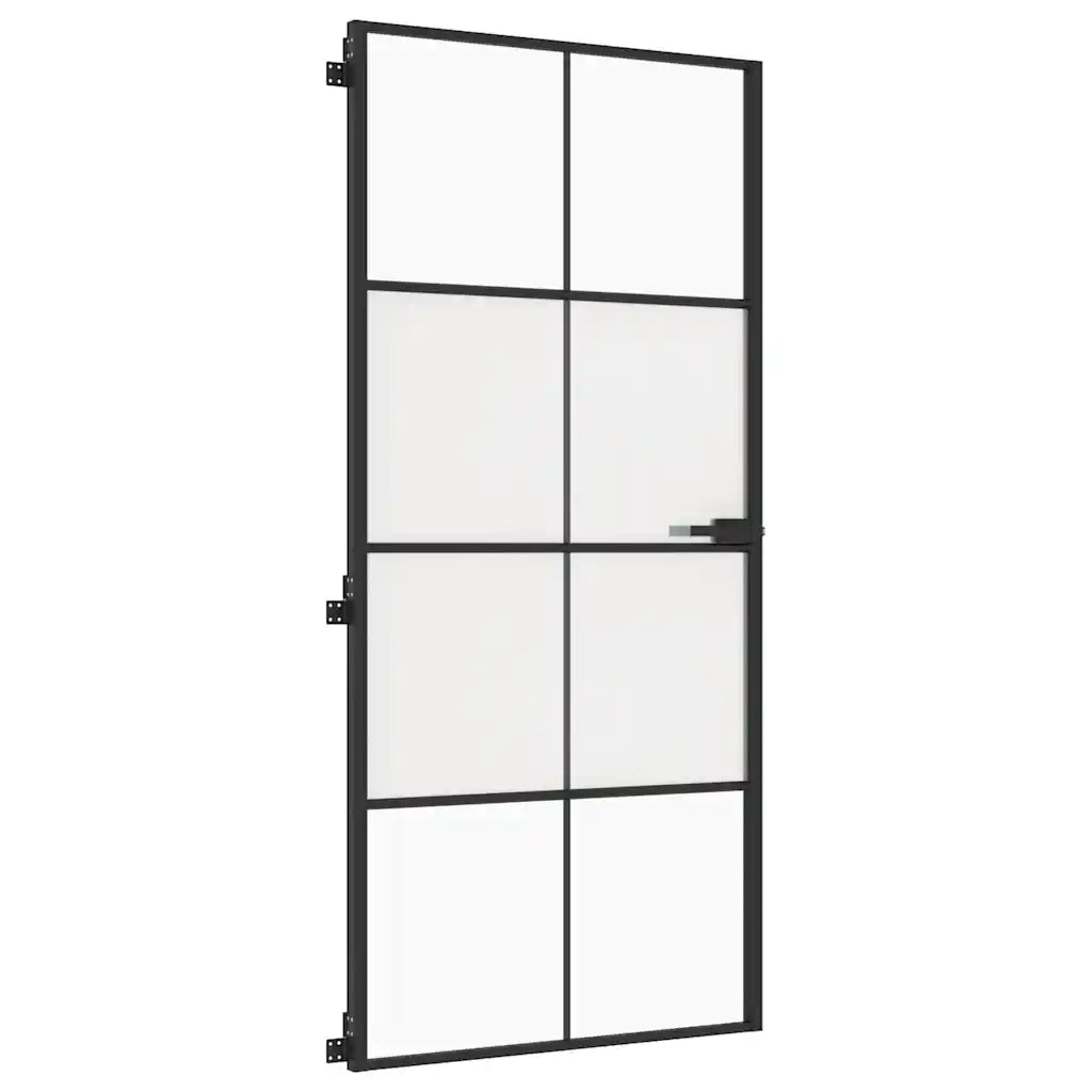 Porta Interni Sottile Nera 93x201,5cm Vetro Temperato Alluminio 155128