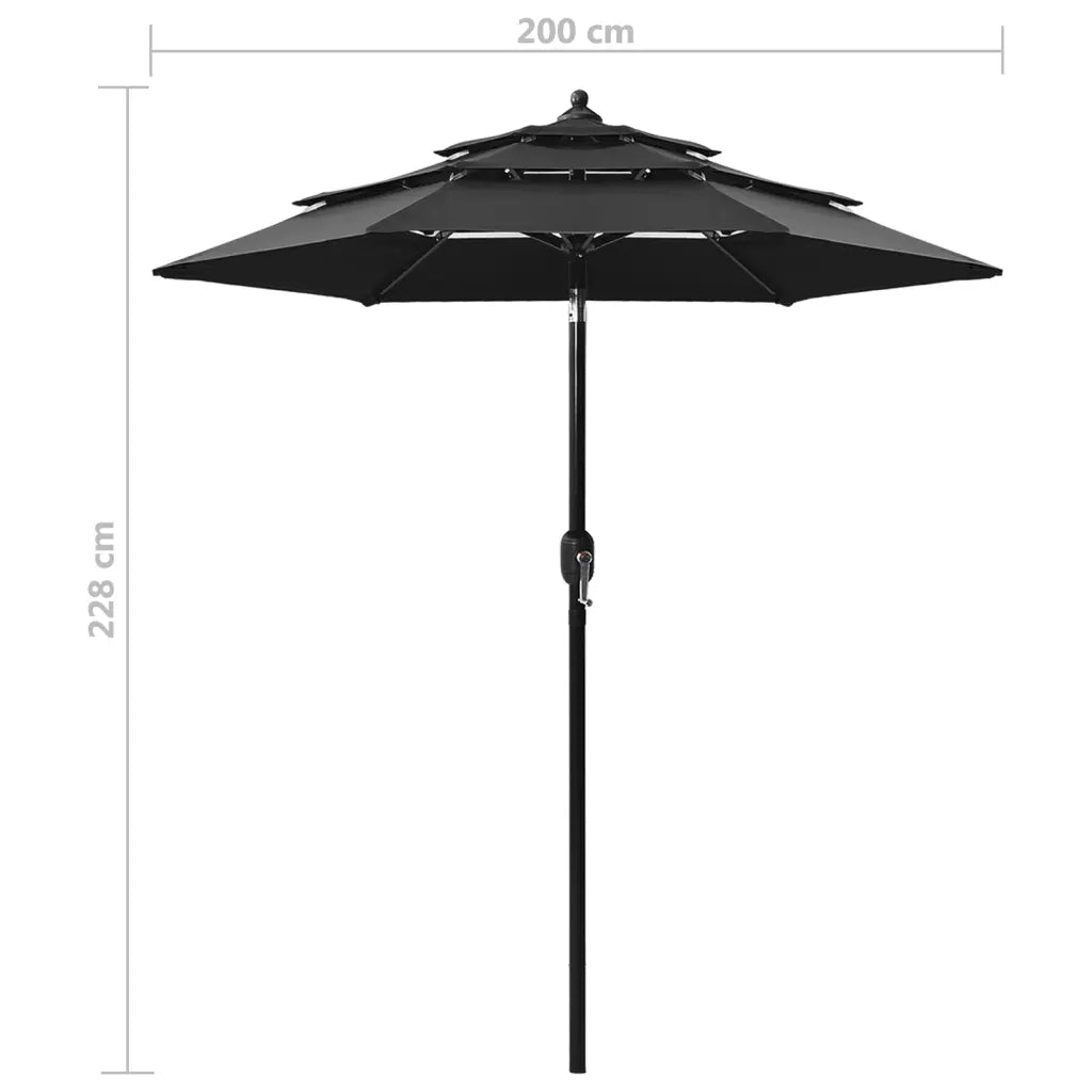 Ombrellone a 3 Livelli con Palo in Alluminio Nero 2 m cod mxl 20629