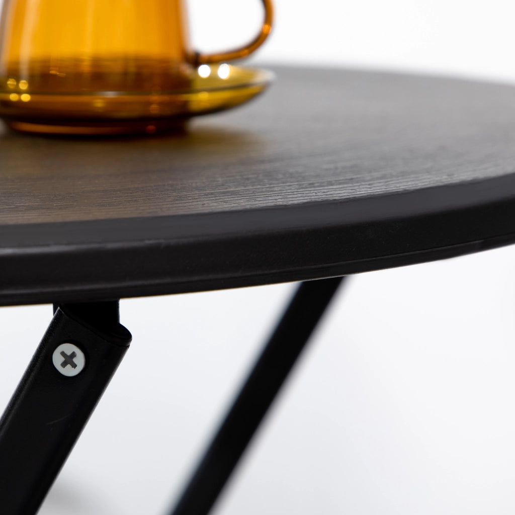 TAVOLO da esterno rotondo Ø60 cm pieghevole effetto legno grigio scuro