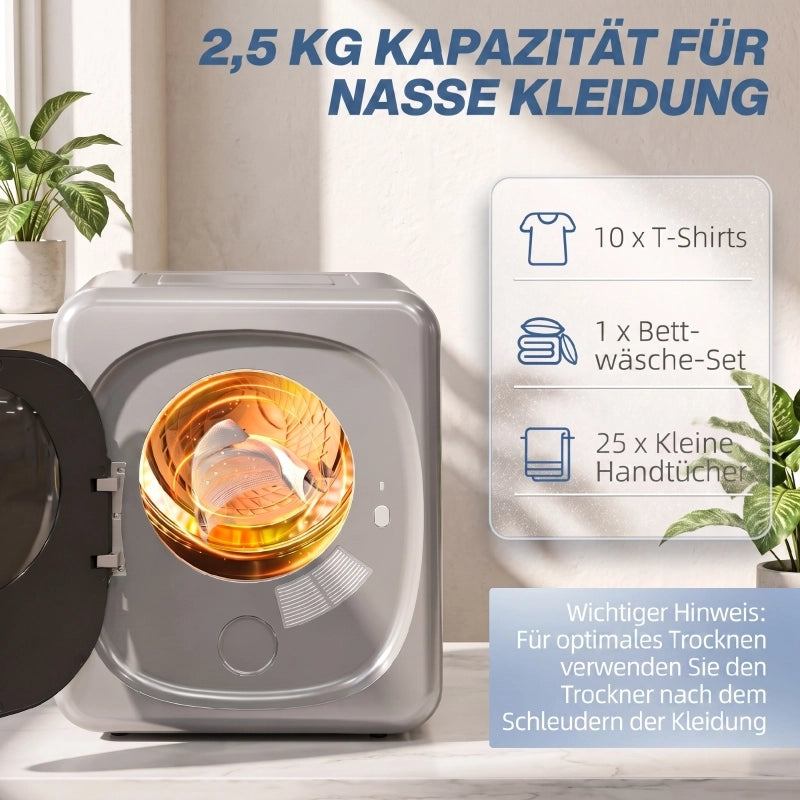 Asciugatrice a ventilazione da 4 kg con modalit¨¤ smart, asciugatrice compatta da 800 W con cestello in acciaio inox, argento