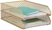 Organizzatore di Scrivania in Acciaio Blu Monaco Oro - Set di 2 Cassetti a Stacking - Cassettiera Metallica con Due Livelli - Cassetti da Posta per Scrivania