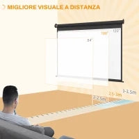 Schermo per Proiettore 100" Formato 4:3 Regolabile con Telecomando, 203x152cm, Nero