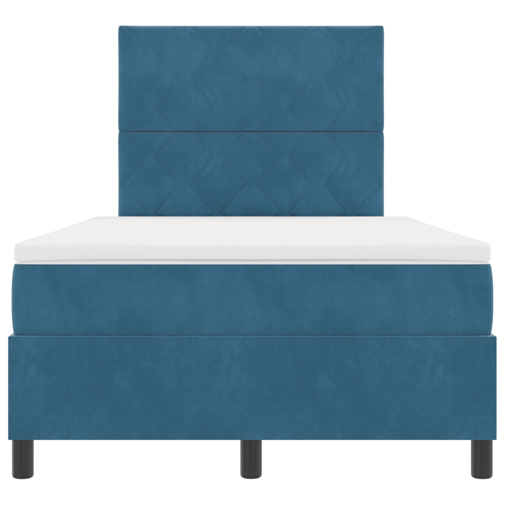 letto a molle con materasso  blu scuro doppia piazza in velluto