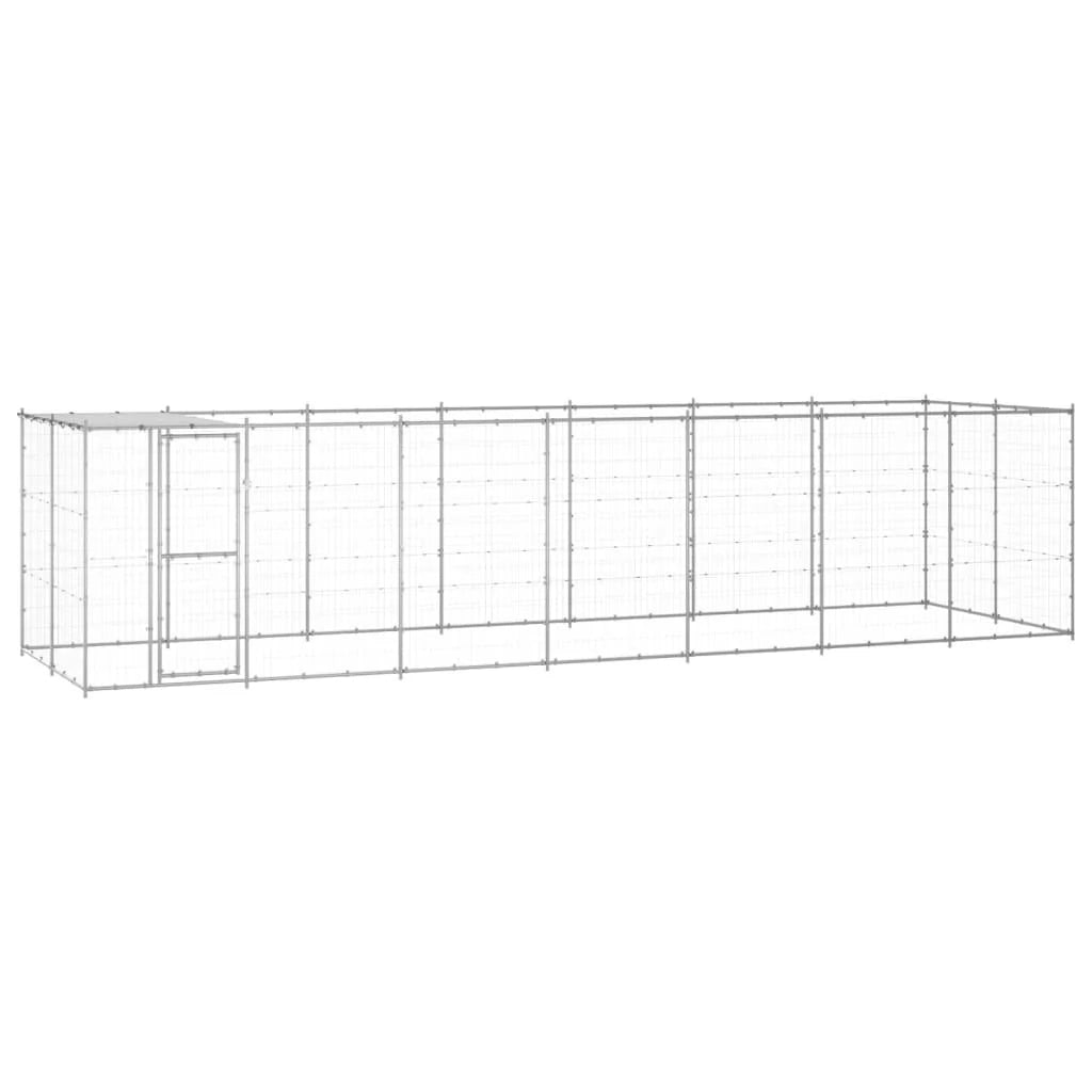 Recinto per animali da esterno per cani in acciaio zincato con tetto 16,94 m² 02_0000436