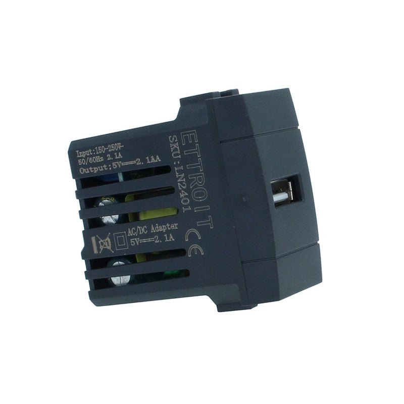ETTROIT Modulo Presa Caricatore USB 5V 2,1A Colore Nero Compatibile Con Bticino Living International
