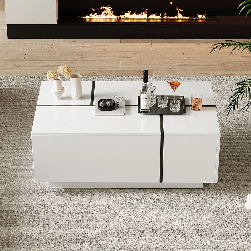 Tavolino-Xylo-100x60x40cm bianco patchwork 4 cassetti