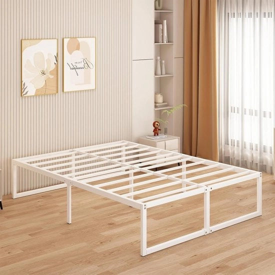 Letto in Metallo - Letto a Due Posti - Risparmio di Spazio - Progettazione Silenziosa - 135x190 cm - Bianco