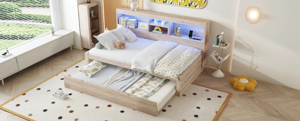 Letto da giorno estraibile 90x200 cm con LED, USB e vano laterale