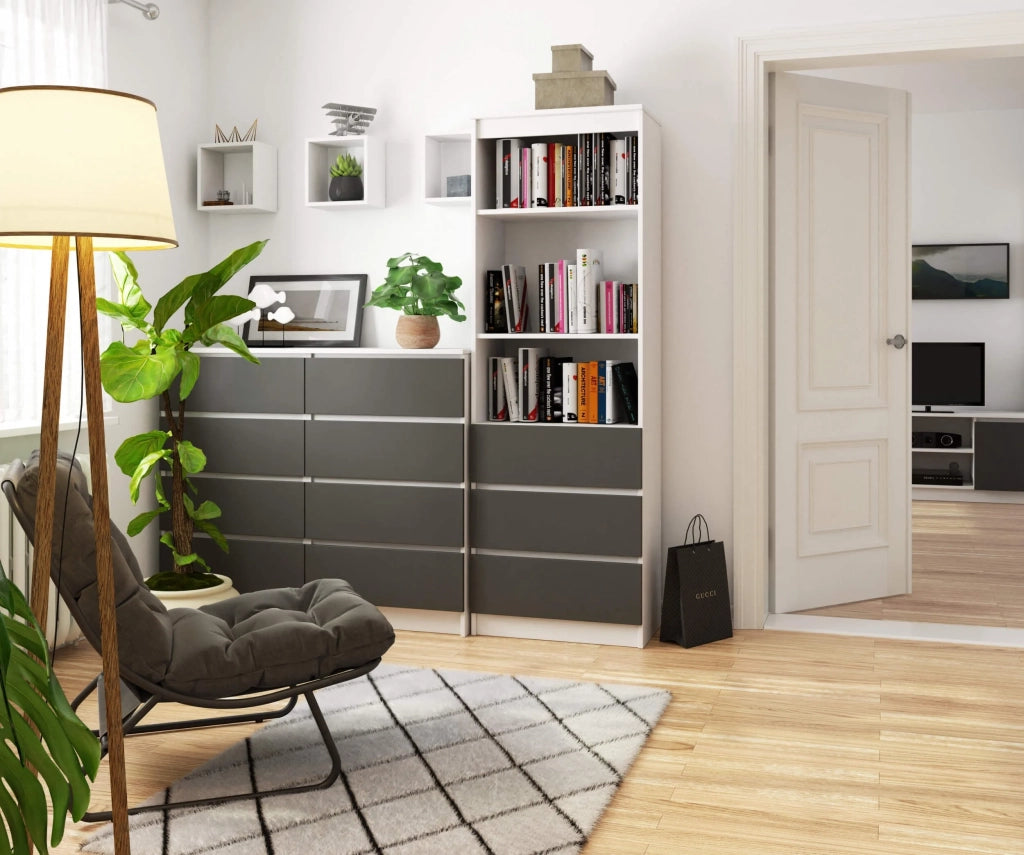 Libreria AKORD R60 Bianco, Grigio Grafite 60 cm 3 cassetti 60x35x180 cm