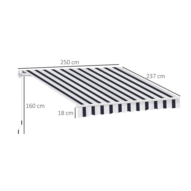TENDA DA SOLE AVVOLGIBILE A PARETE MANUALE 2.5 X 2 MT RIGHE BLU E BIANCHE