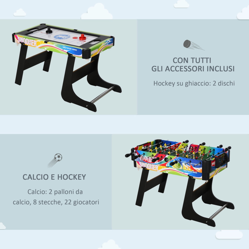 Tavolo da gioco 4 in 1 pieghevole per calcio-balilla biliardo air hockey ping pong ¨C zephmum ¨C MDF plastica