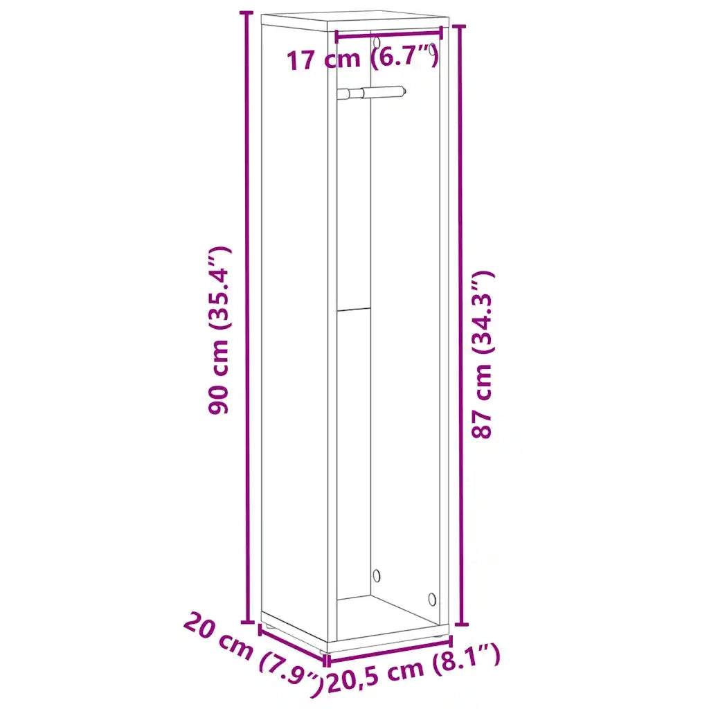 Mobile da Bagno con Portarotolo Nero 20,5x20x90 cm