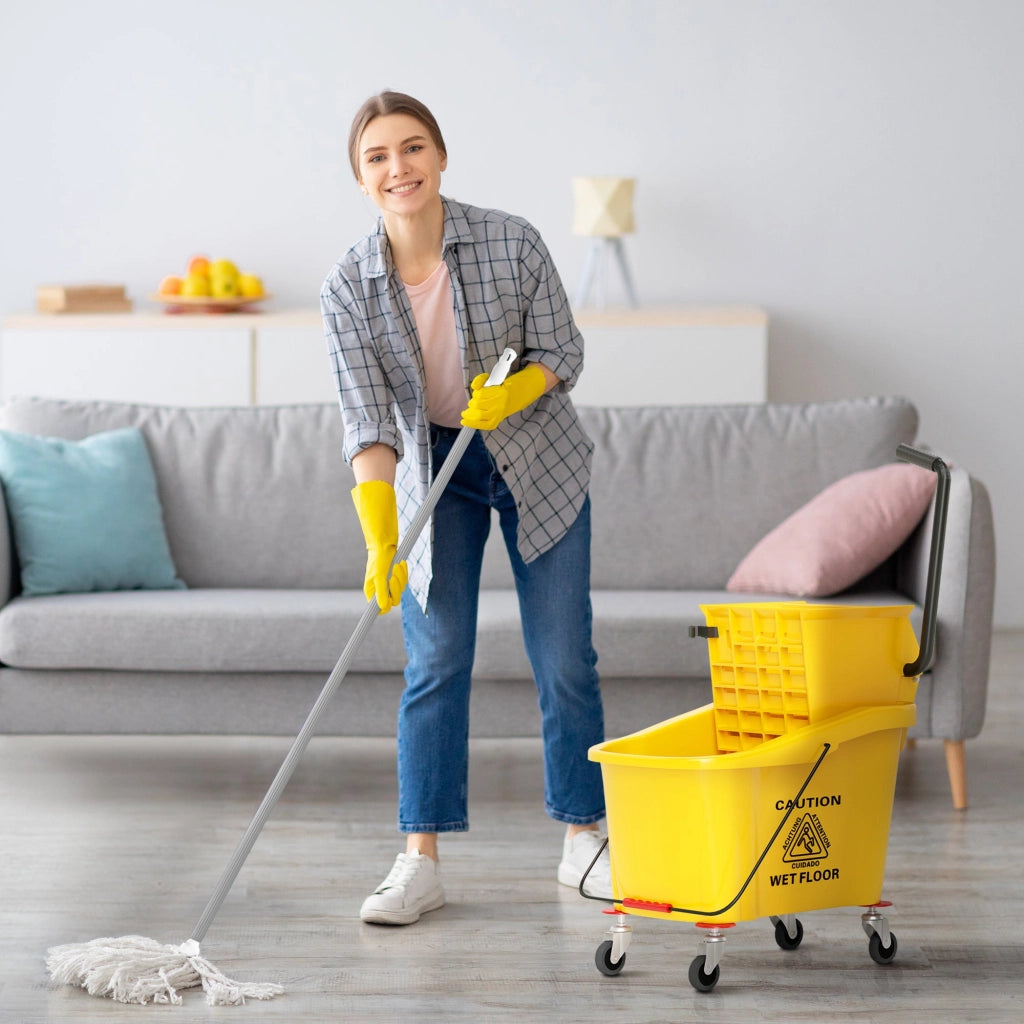 Carrello Pulizie Secchio 36L con Mocio e Strizzatore 55x37x65 cm Giallo