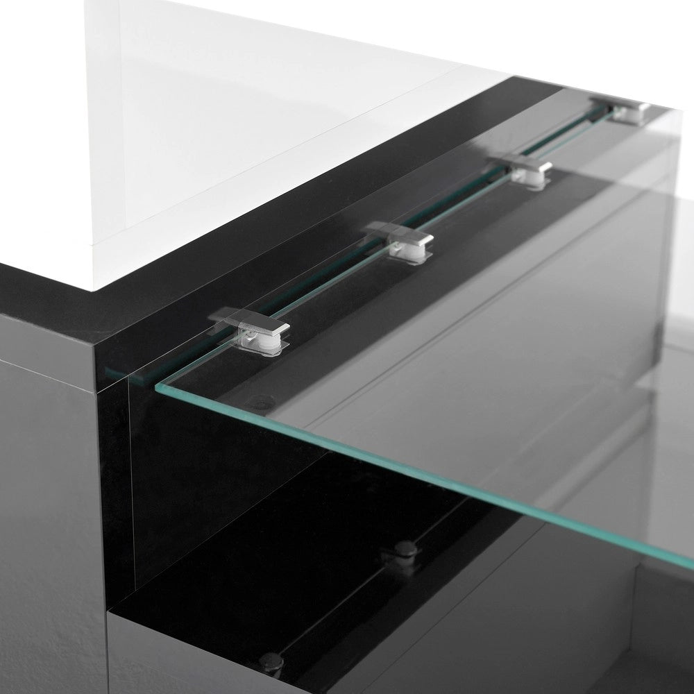 Tavolino da Caff¨¨ con LED e Vetro ¨C MINIMAL ¨C Nero e Bianco, Piano Lucido, 90x45x35,5 cm