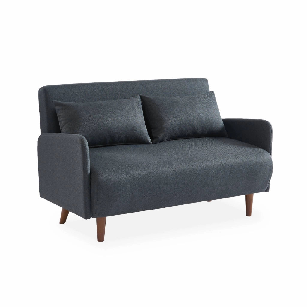 Divano letto clic-clac in tessuto con gambe in legno, 2 posti, grigio
