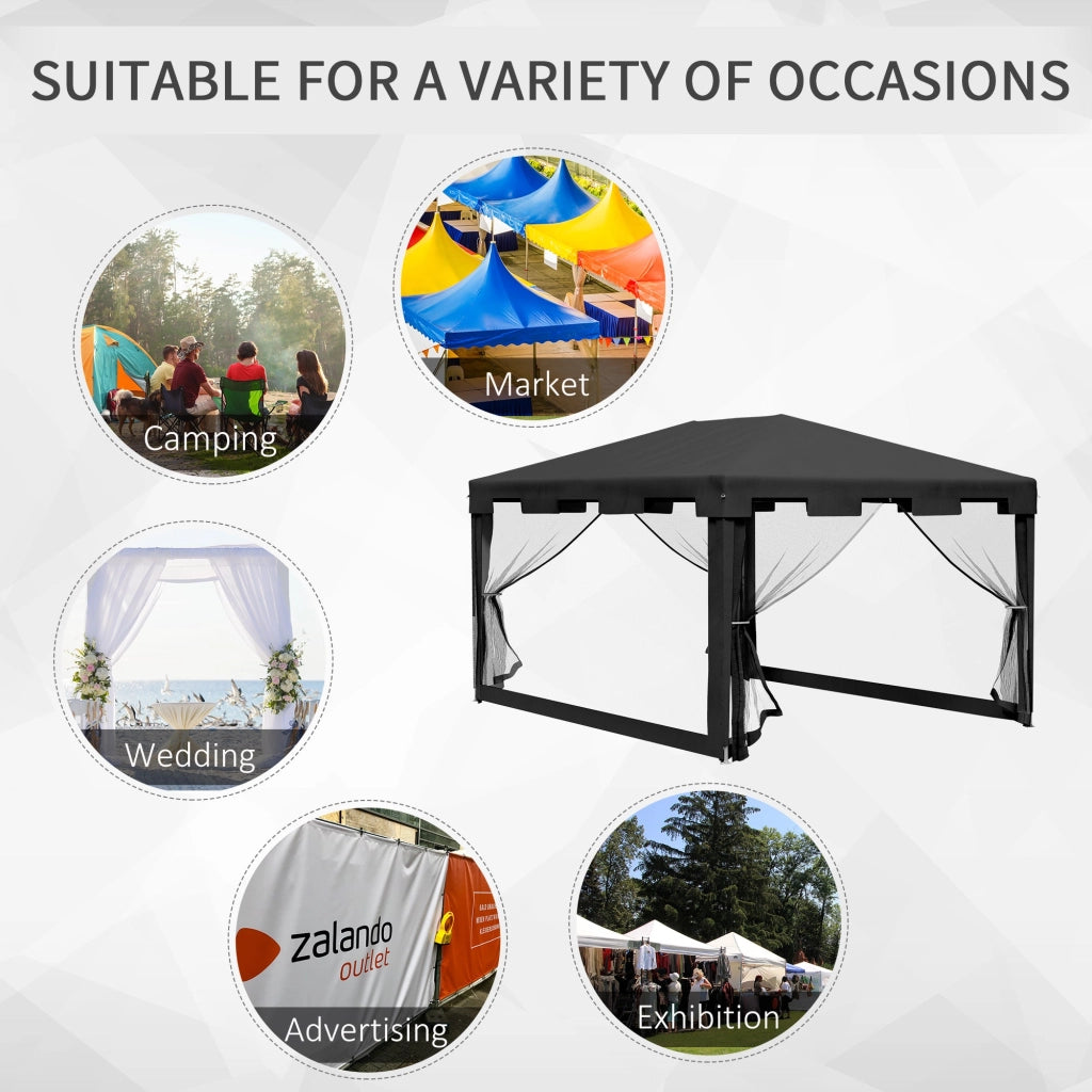 Gazebo  Pieghevole con Zanzariera e 2 Ingressi 4x3m in Metallo e PE Grigio Scuro