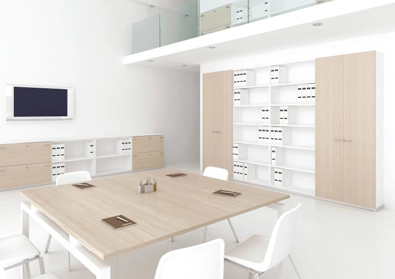 Armadio in legno ad ante battenti per ufficio cm. 90x33,7x117,6h
