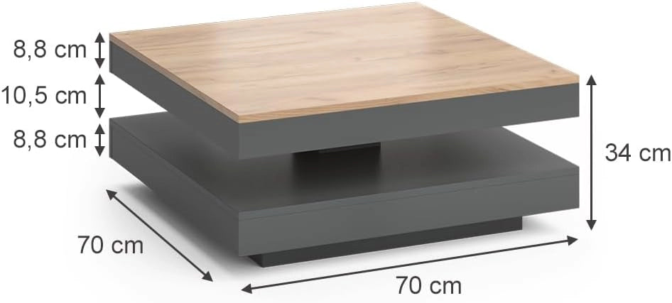 Tavolino da caffè Elias, Antracite, 70 x 70 cm, per l'utilizzo come superficie d'appoggio e per una suddivisione flessibile degli spazi