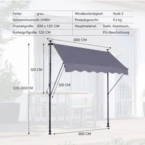 TENDA DA SOLE A MORSO 200x150 cm Regolabile Grigio scuro