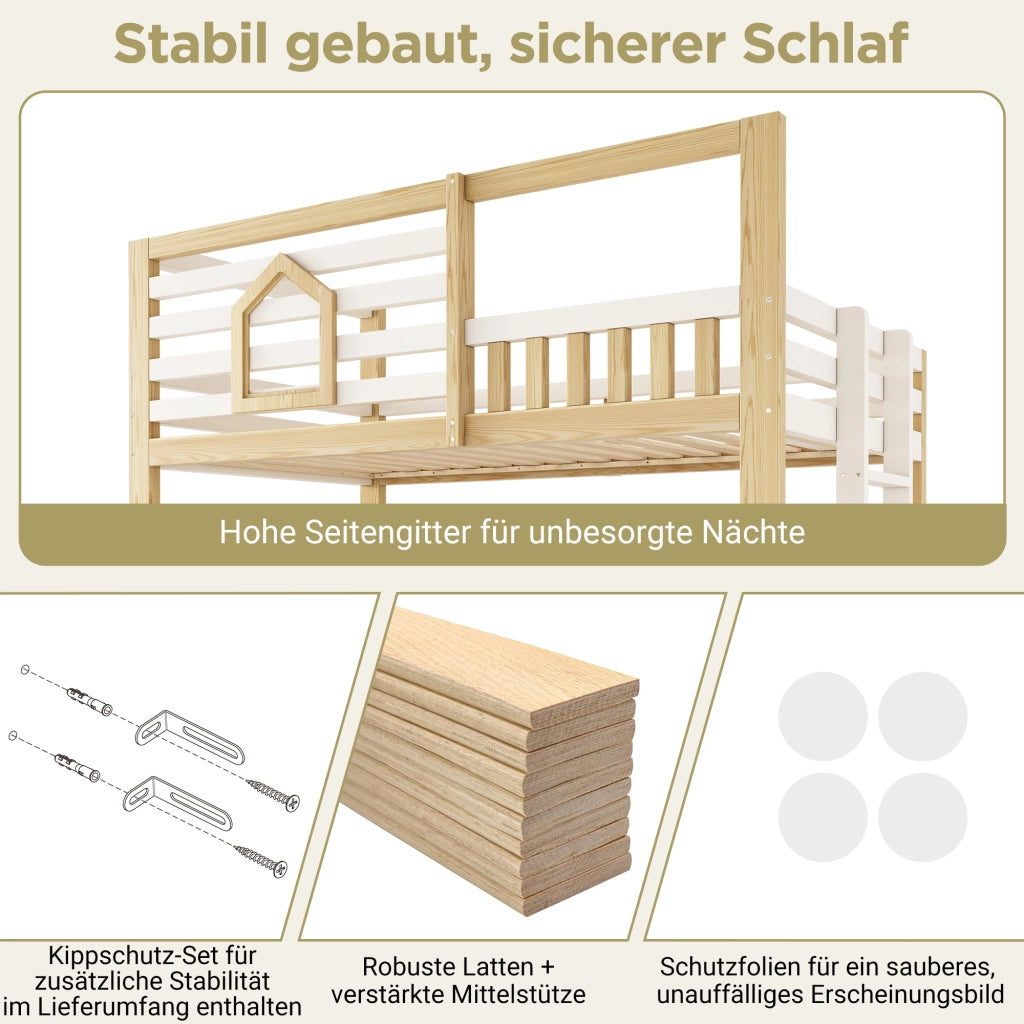 Letto a castello idraulico di 90x200 cm realizzato in rovere e legno bianco