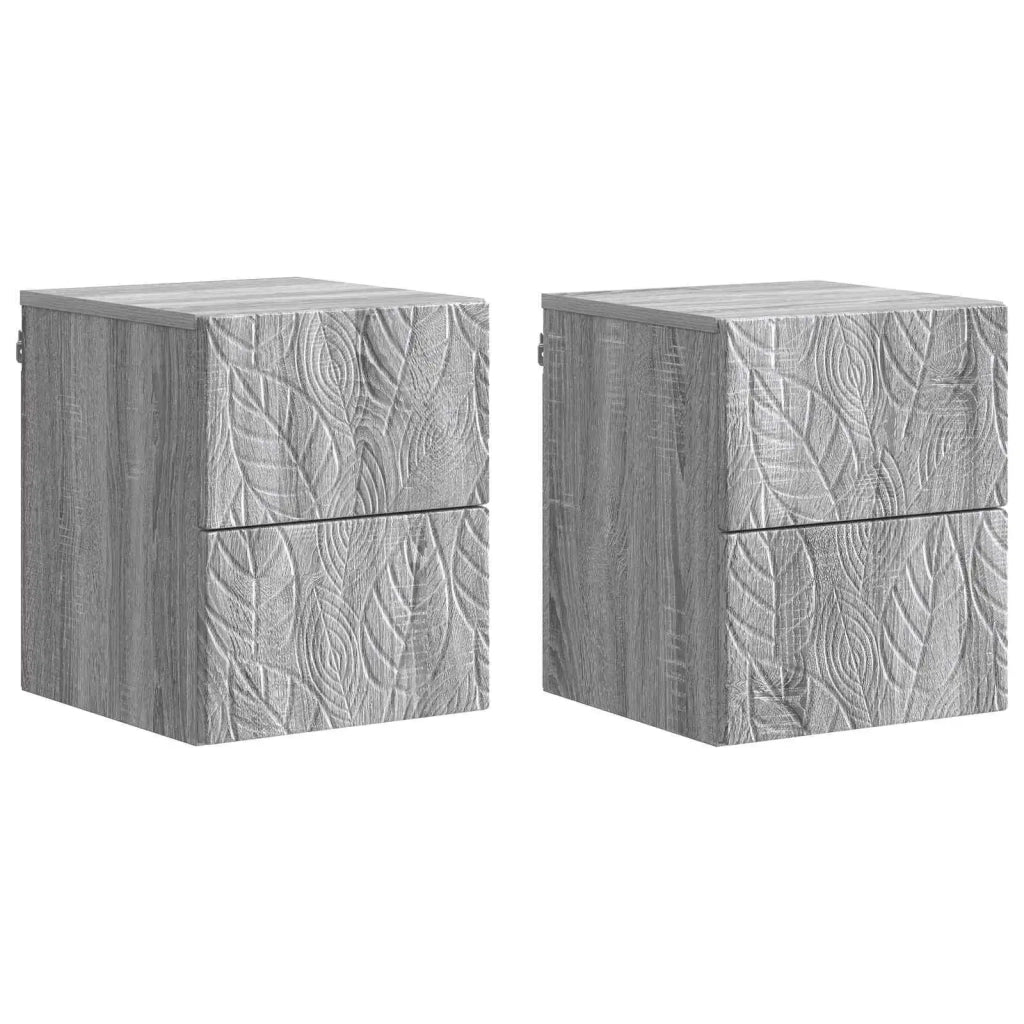 Mobiletto da notte a muro 2 pz Sonoma grigio 34,5 x 33 x 40 cm 898818