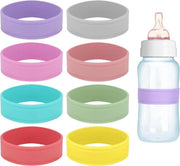 Set di 8 Etichette per Biberon in Silicone Riciclabili per Asili Nido con Funzione Antiscivolo - Disegno Colorato per Registrazione Nome e Data.