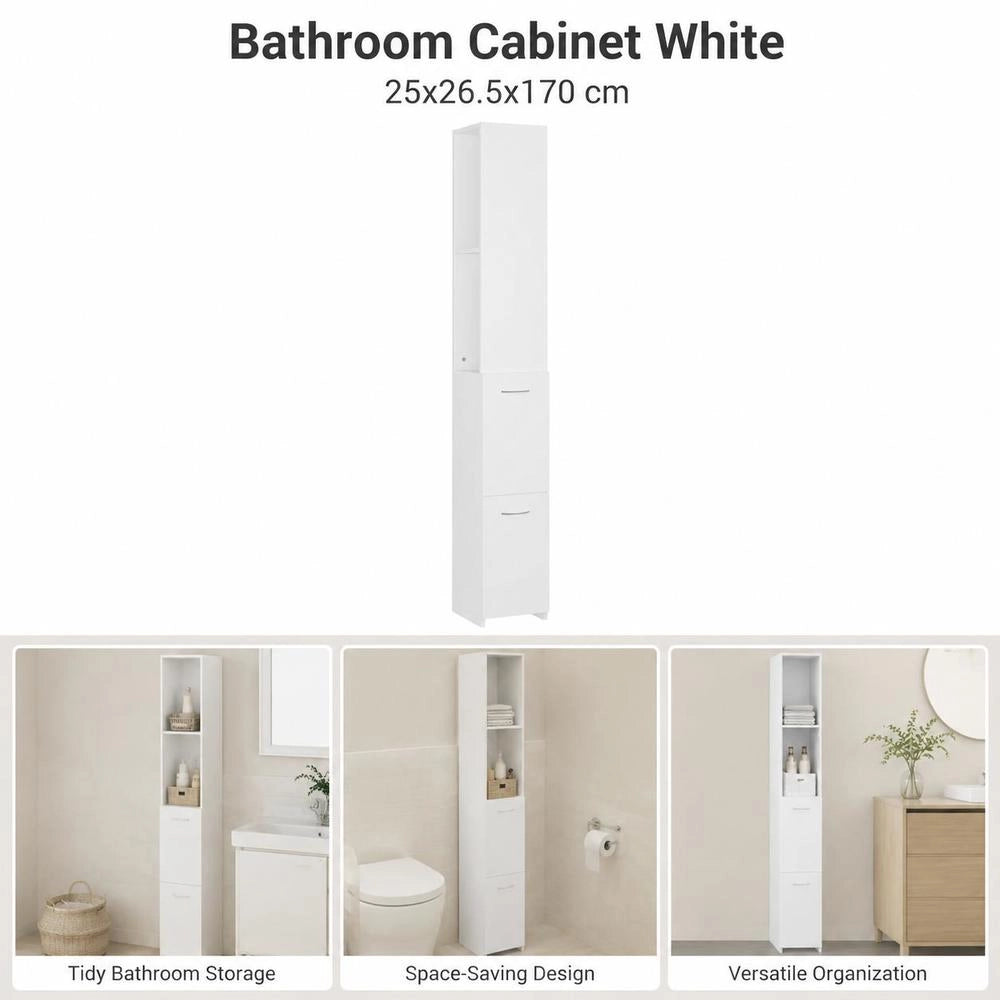 Bathroom Cabinet, White, 25x26.5x170 Cm, Wood-based Material