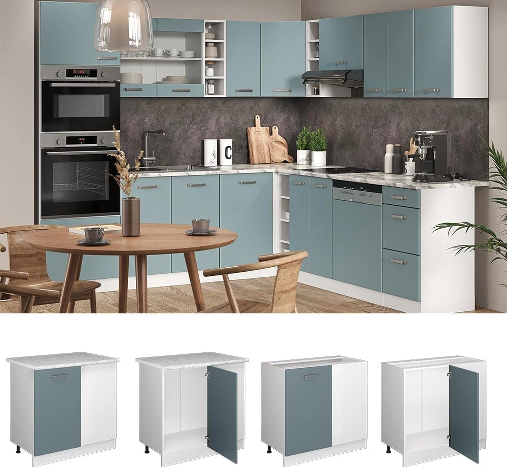 Mobile ad angolo cucina R-Line, Grigio-blu, 86 cm senza piano di lavoro, per la libera combinazione all'interno di sistemi cucina modulari