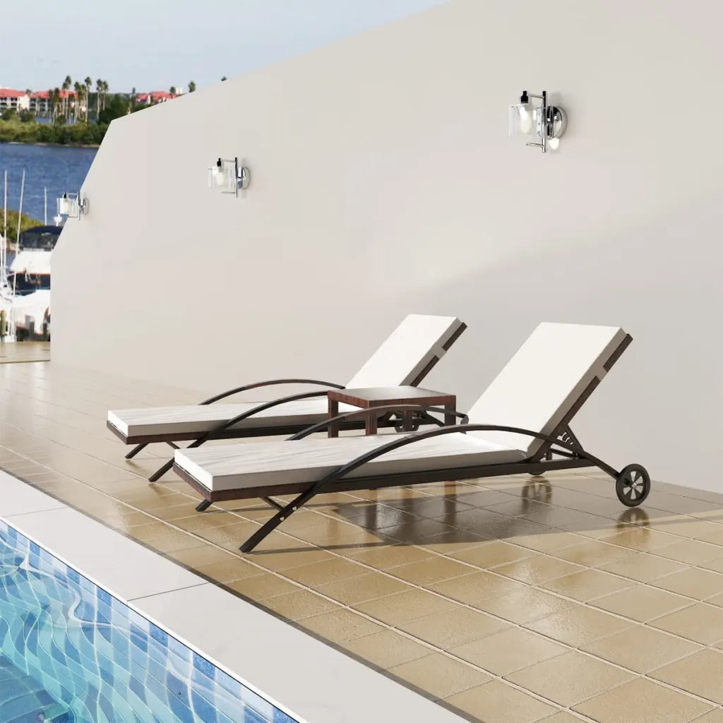 Lettini PrendiLettino sole | Sdraio da giardino | Lettino da sole con Tavolino in Polyrattan Marrone