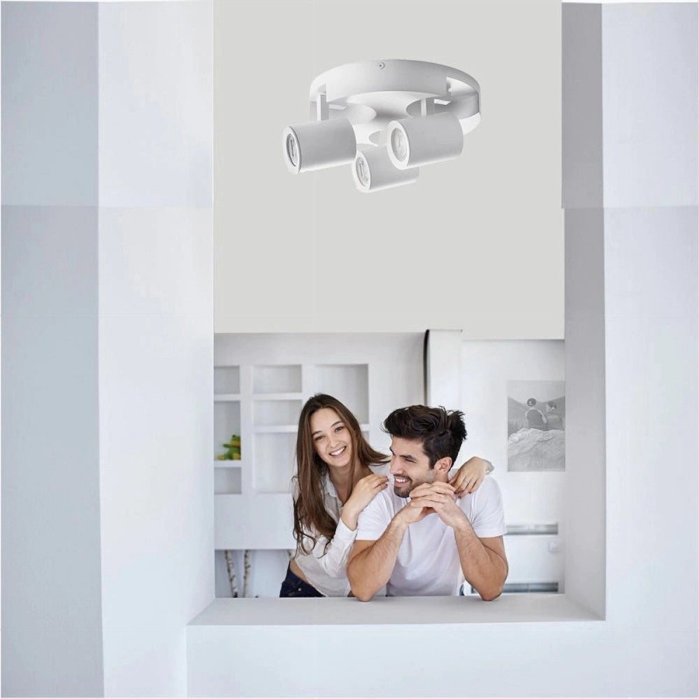 Trade Shop - Plafoniera 3 Diffusori Orientabile Soffitto Parete Tonda Gu10 Bianco Nero Th8804 -