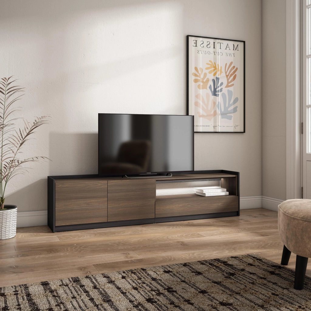 Mobile TV Soggiorno, 207x50x37 cm, Per TV fino a 80", LED, Rovere scuro e Nero