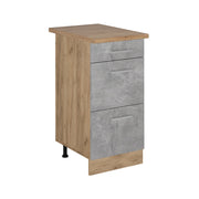 Mobiletto base per cucina R-Line Calcestruzzo/Rovere dorato 40 cm con cassetti, PL Rovere Vicco