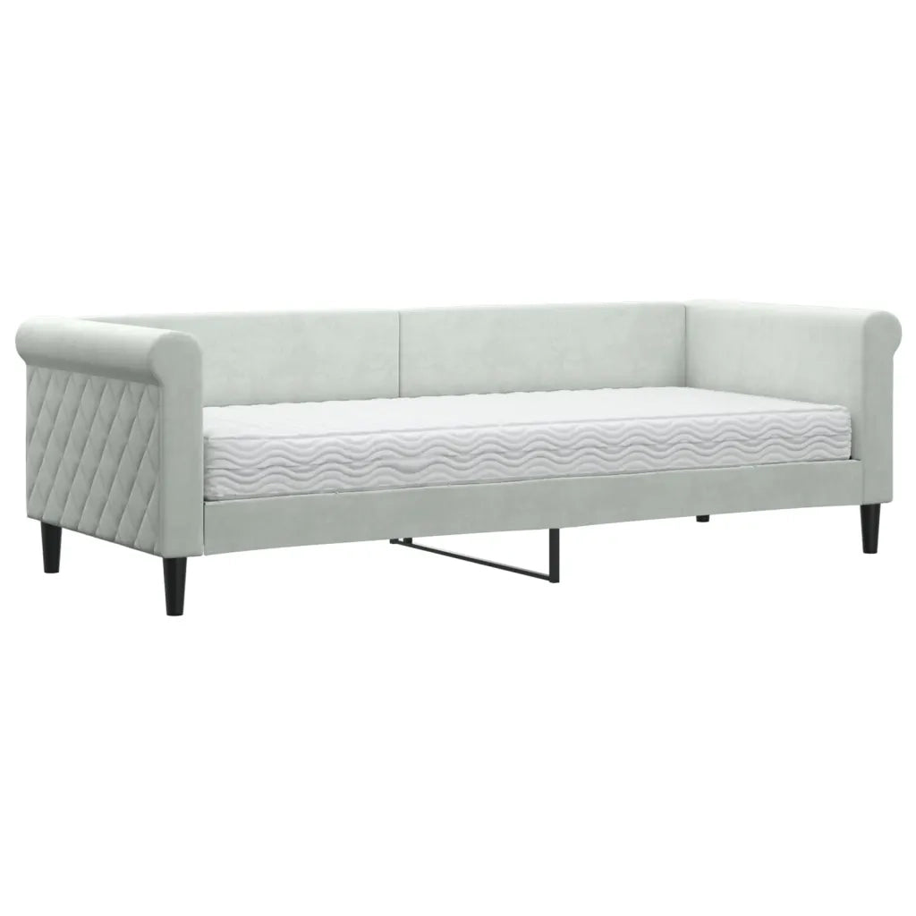 Divano Letto con Materasso-Sofa Letto-Daybed Grigio Chiaro 80x200 cm in Velluto 229461