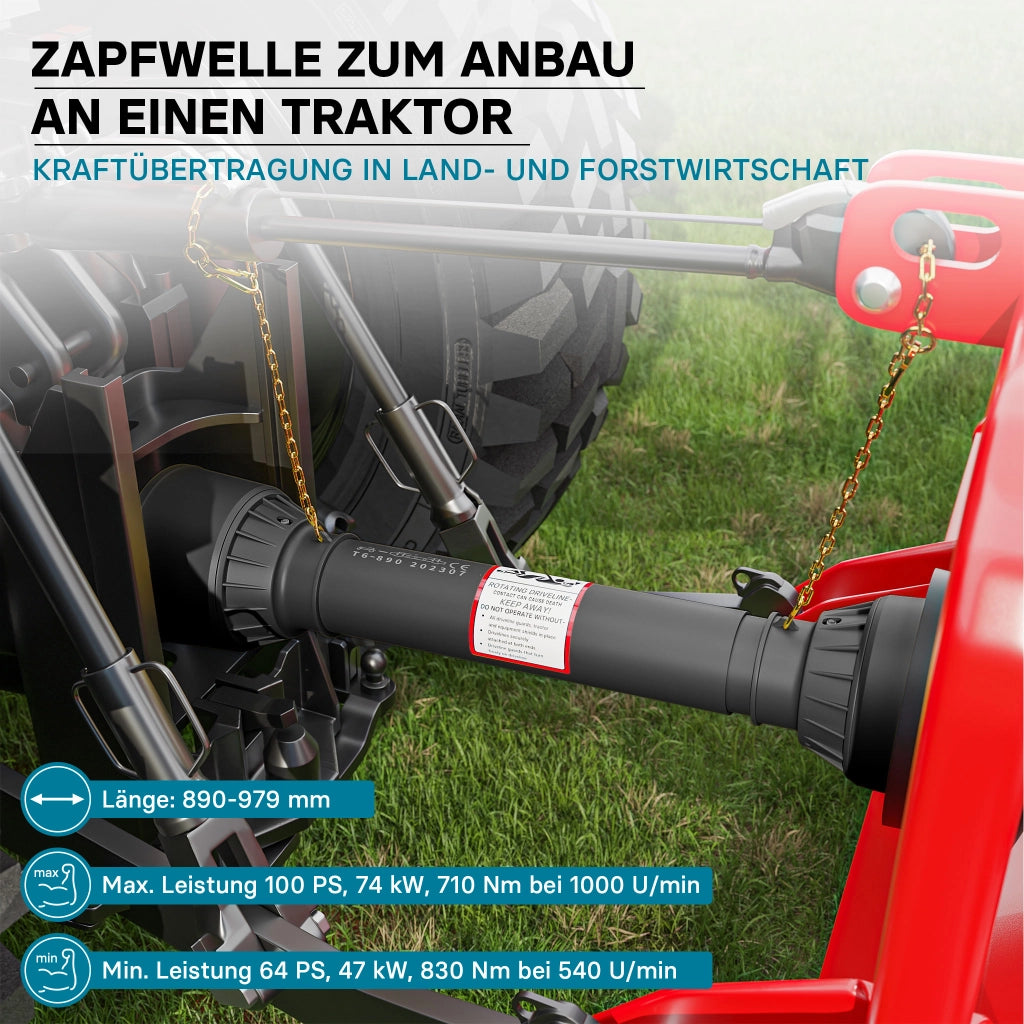 Albero cardanico T6 giunto 979mm 830Nm 540rpm, 74kW (100CV), 2x 1 3/8" 6 denti Cardano agricolo