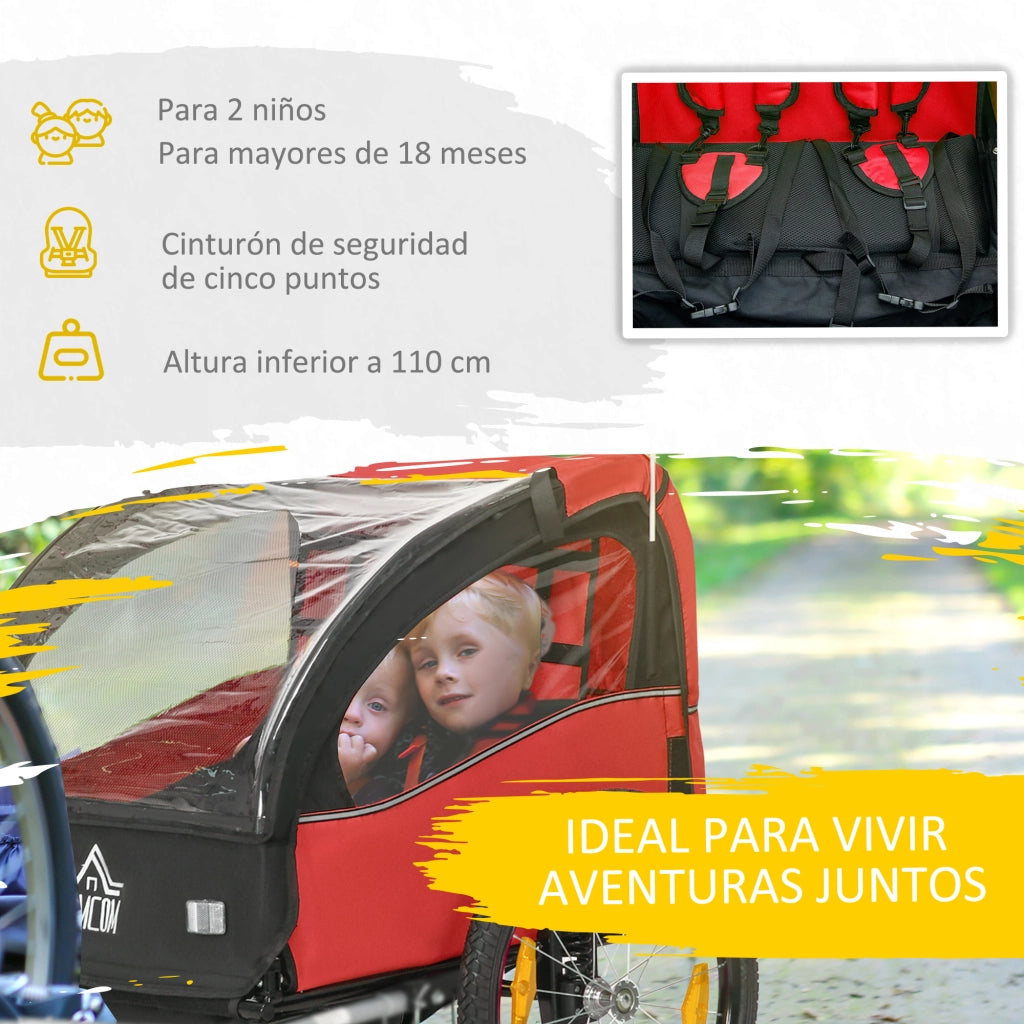 Carrello Bicicletta Bambini con Cinture di Sicurezza e Sospensione ¨C Minimal ¨C 140x88x90 Rosso